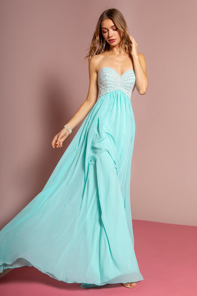 Beaded Bodice Strapless Prom Dress-smcdress