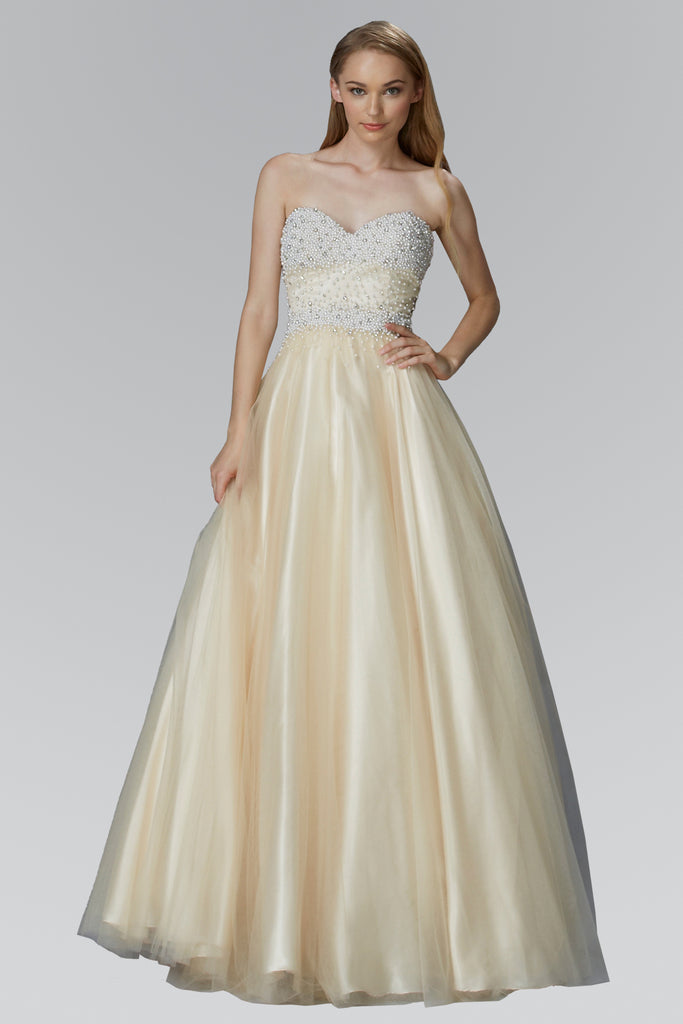 Strapless Sweetheart A-Line Tulle Long Dress-smcdress