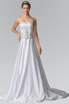 Jewels Embellished Strapless Wedding Dress with Tail-smcdress