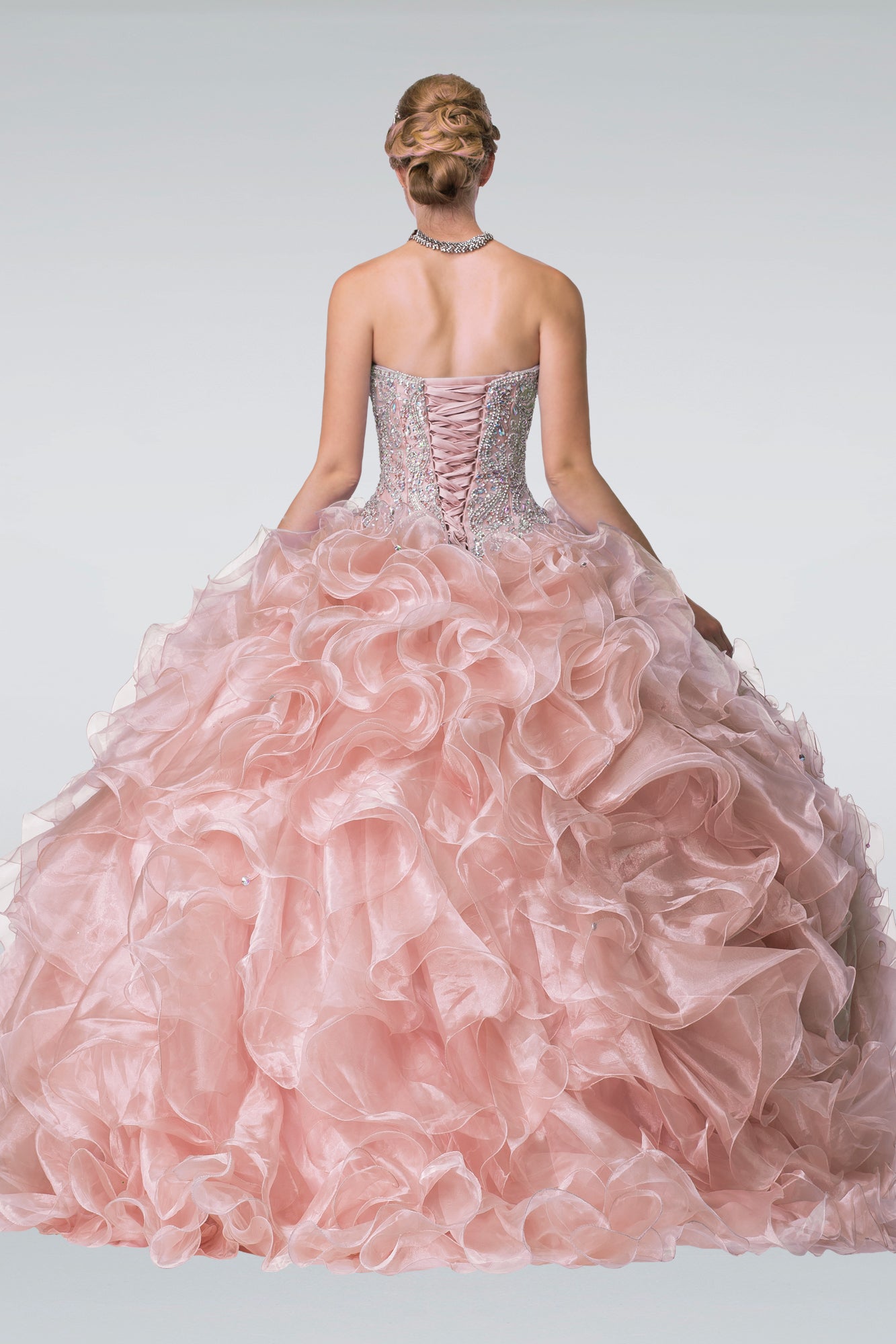 Beads Embellished Ruffled Organza Quinceanera Dress-smcdress