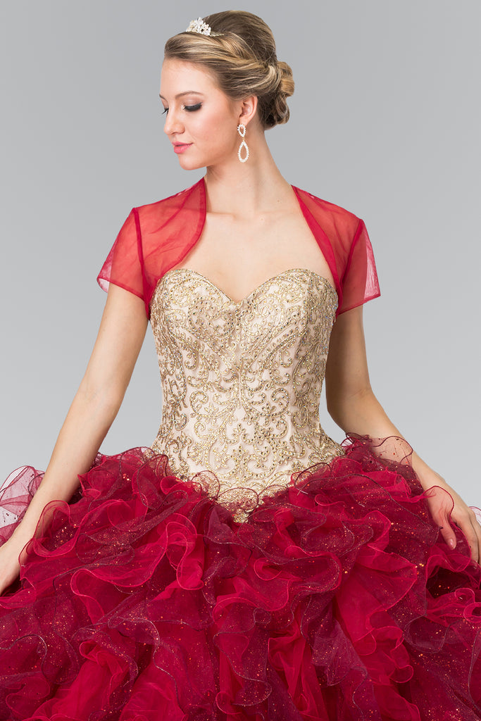 Tulle Ruffled Quinceanera Dress with Bolero-smcdress
