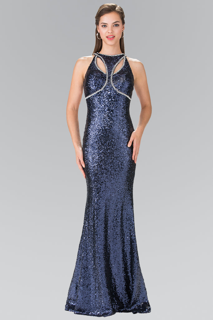 Jewel Embellished Sequin Long Dress-smcdress
