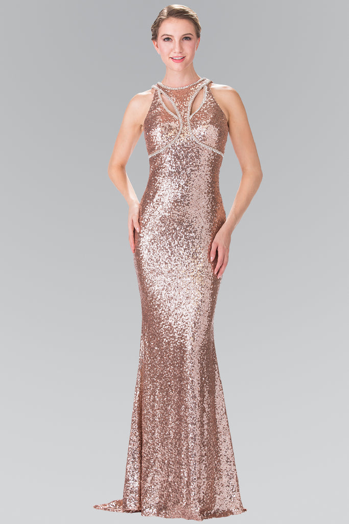 Jewel Embellished Sequin Long Dress-smcdress