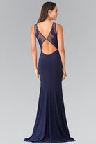 Open-Back Jersey Long Dress Accented with Side Embroidery-smcdress