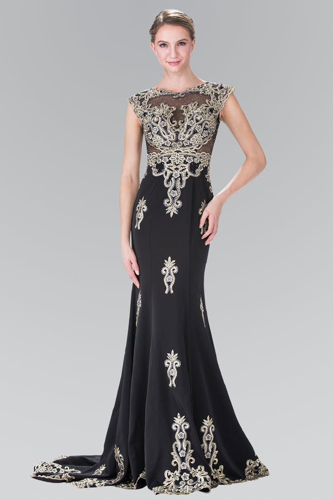 Beads Embellished Embroidery Jersey Long Dress-smcdress