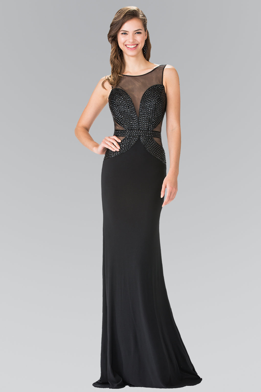 Beads Embellished Jersey Long Dress with Open Back-smcdress