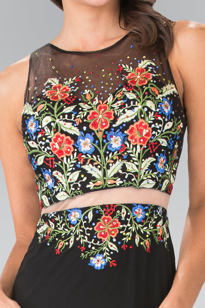 Two-Piece Dress with Floral Embroidery Details-smcdress