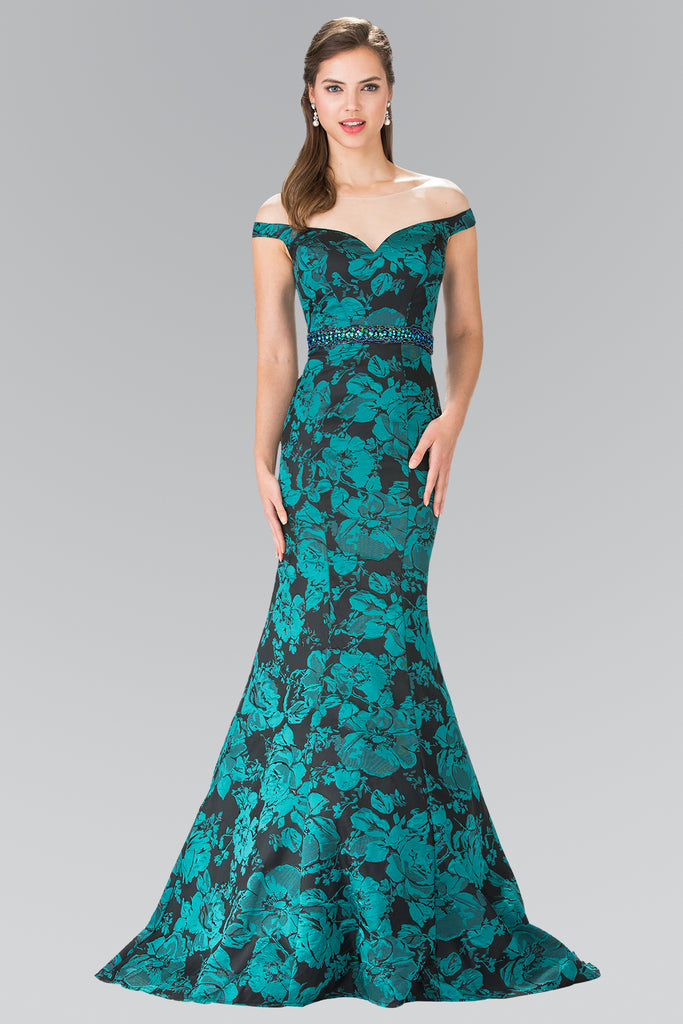 Off-The-Shoulder Floral Print Long Dress with Sheer Back-smcdress