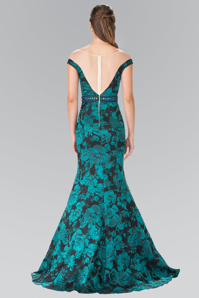 Off-The-Shoulder Floral Print Long Dress with Sheer Back-smcdress