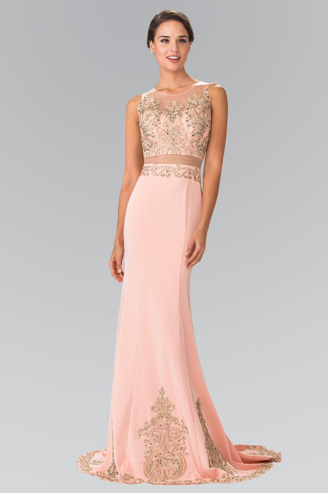 Sleeveless Mock Two-Piece Prom Dress with Loyal Embroidery Details-smcdress