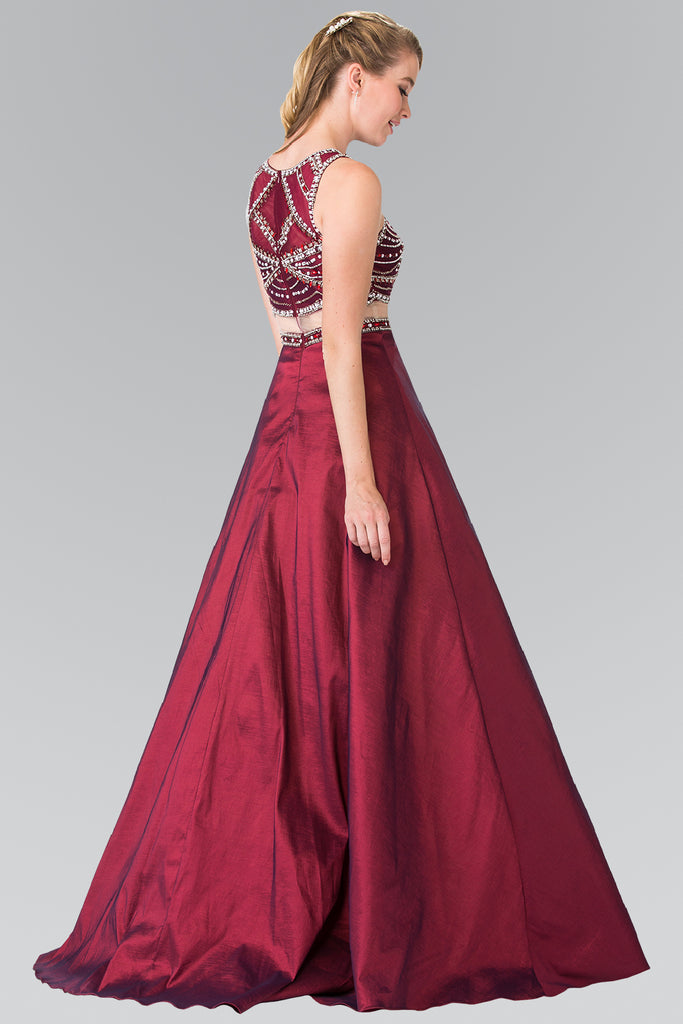 Mock Two-Piece Beading Dress with Illusion Waistline-smcdress