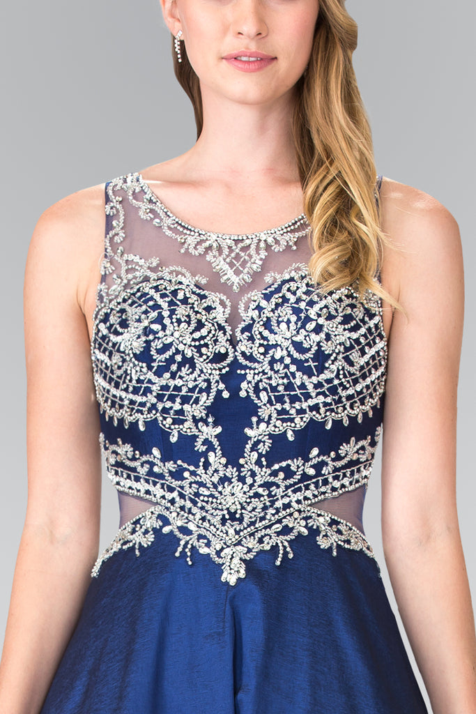 Full-Beaded Top Side Cut-Out Dress with Sheer Back-smcdress