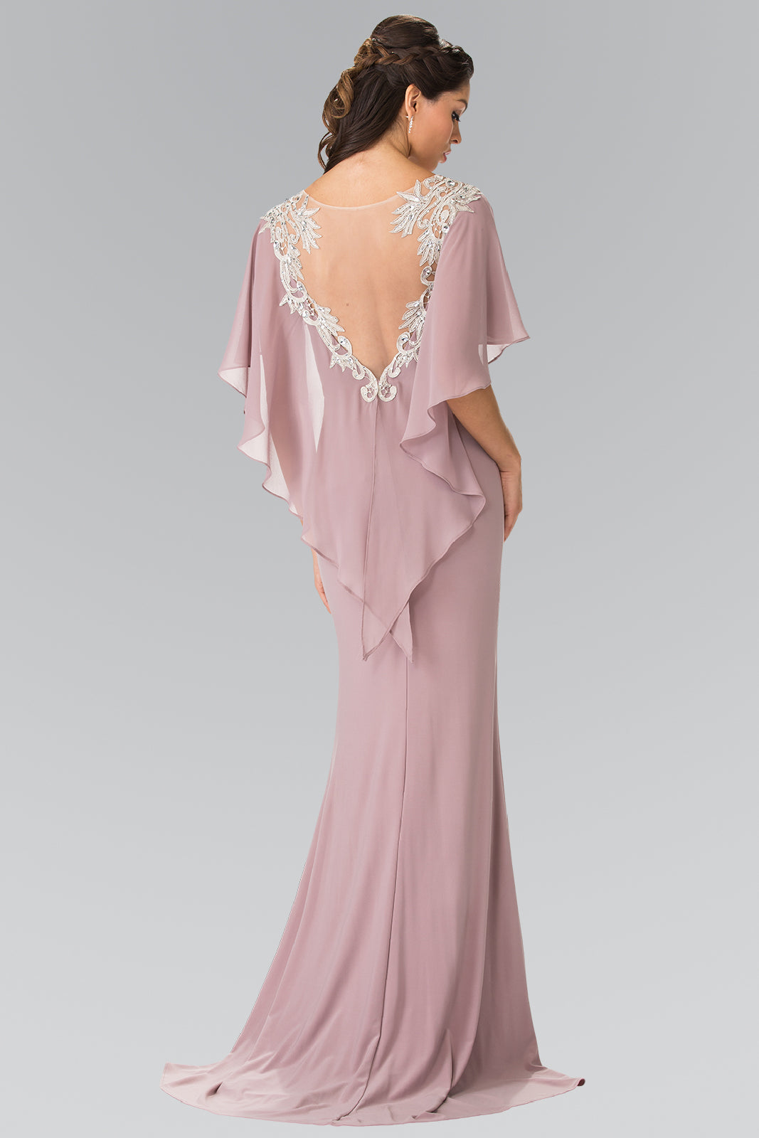 Dress with Attached Cape that Drapes Down the Back-smcdress