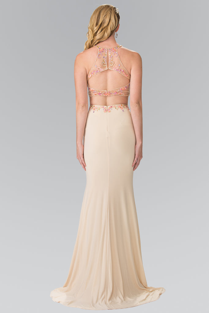 Beaded Two-Piece Dress with Cut-Out Back-smcdress