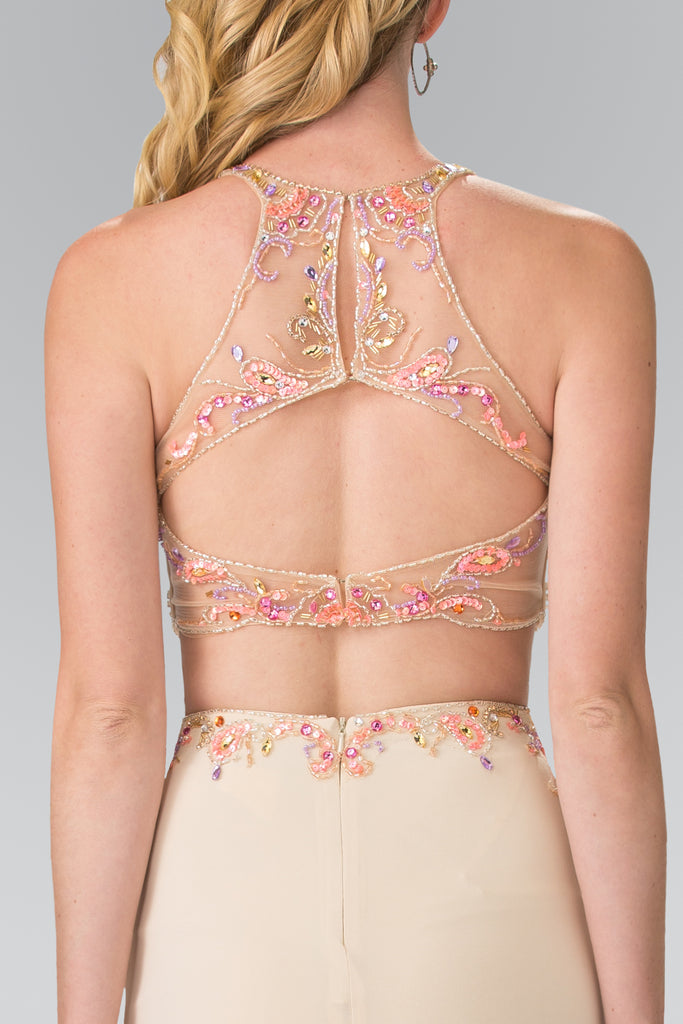 Beaded Two-Piece Dress with Cut-Out Back-smcdress