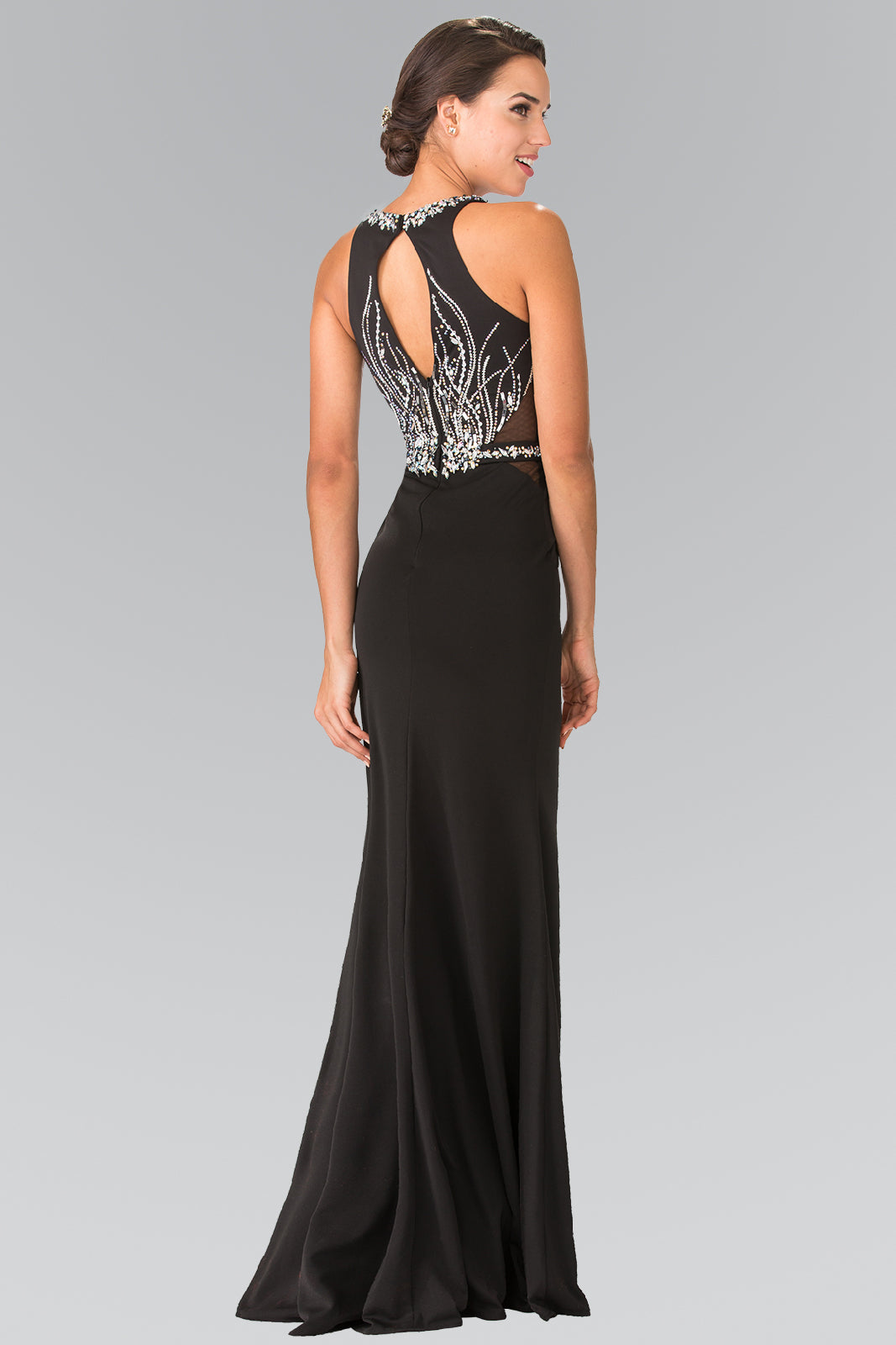 Beads Embellished Long Dress with Sheer Sides-smcdress