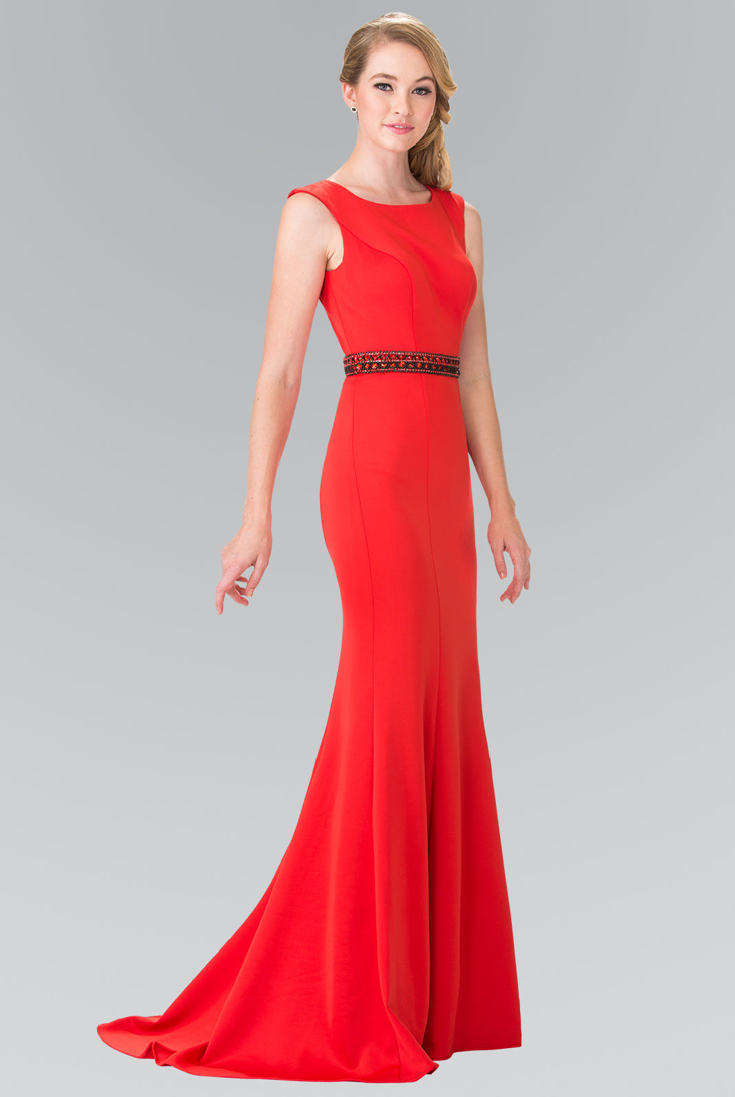 Beaded Waist Line Jersey Dress with Cut-Out Back-smcdress