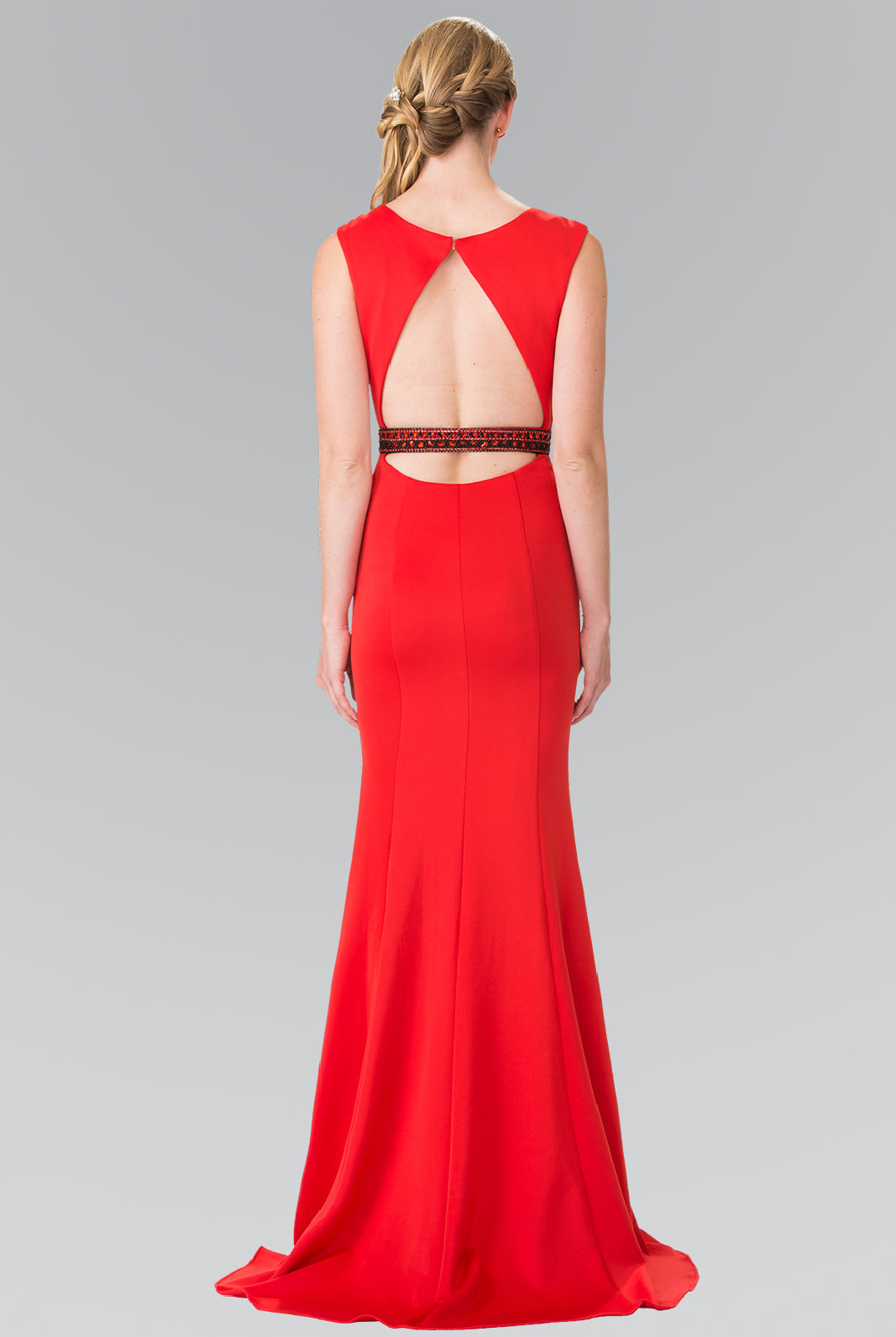 Beaded Waist Line Jersey Dress with Cut-Out Back-smcdress