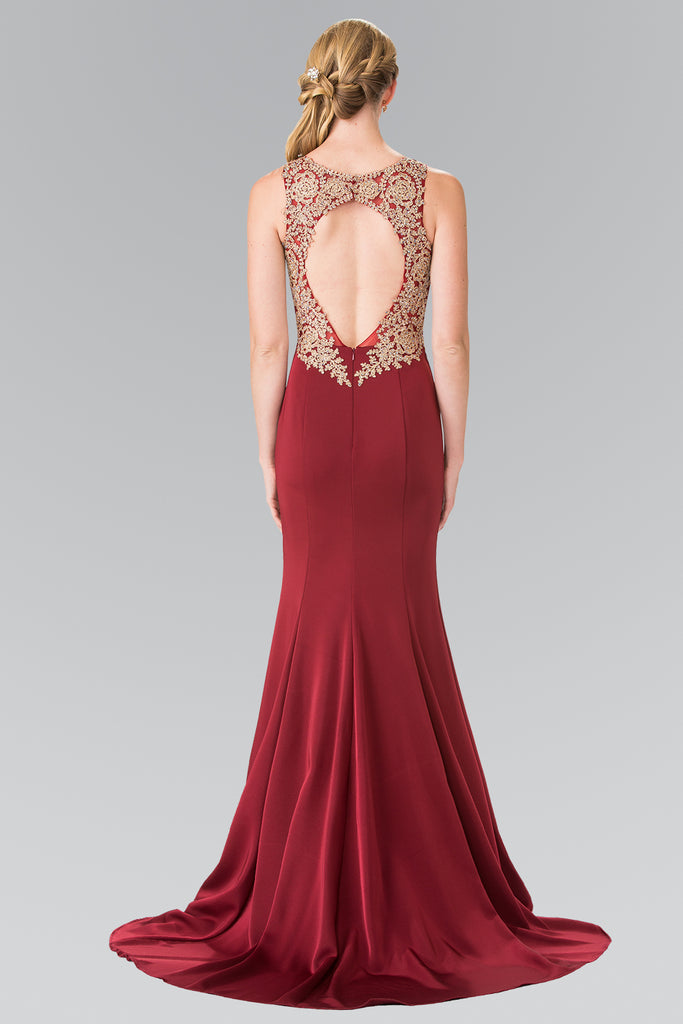 Embroidery Rome Jersey Long Dress with Open Back-smcdress