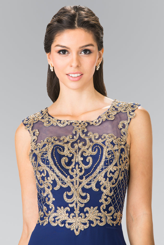 Embroidery A-Line Chiffon Long Dress-smcdress