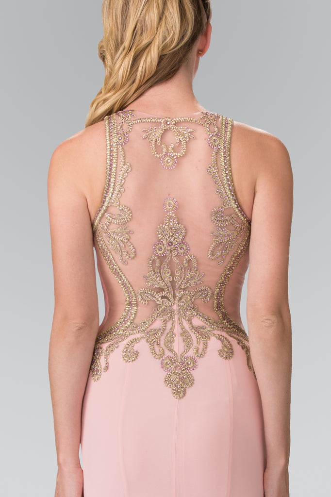 Beading and Embroidery Jersey with Sheer Back-smcdress