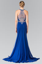 High Neck Beaded Top and Sheer Back Accented with Chiffon Tail-smcdress