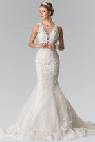 Illusion V-Neck Mermaid Style Lace Wedding Dress-smcdress