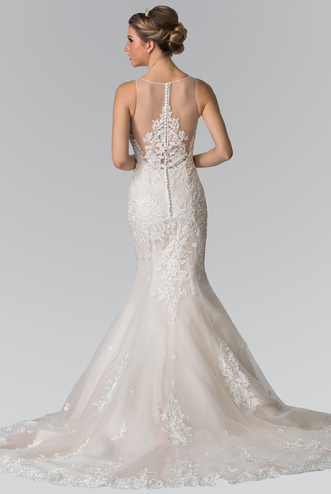 Illusion V-Neck Mermaid Style Lace Wedding Dress-smcdress