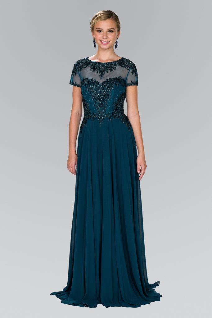 Chiffon A-Line Long Dress with Embroidery and Beads-smcdress