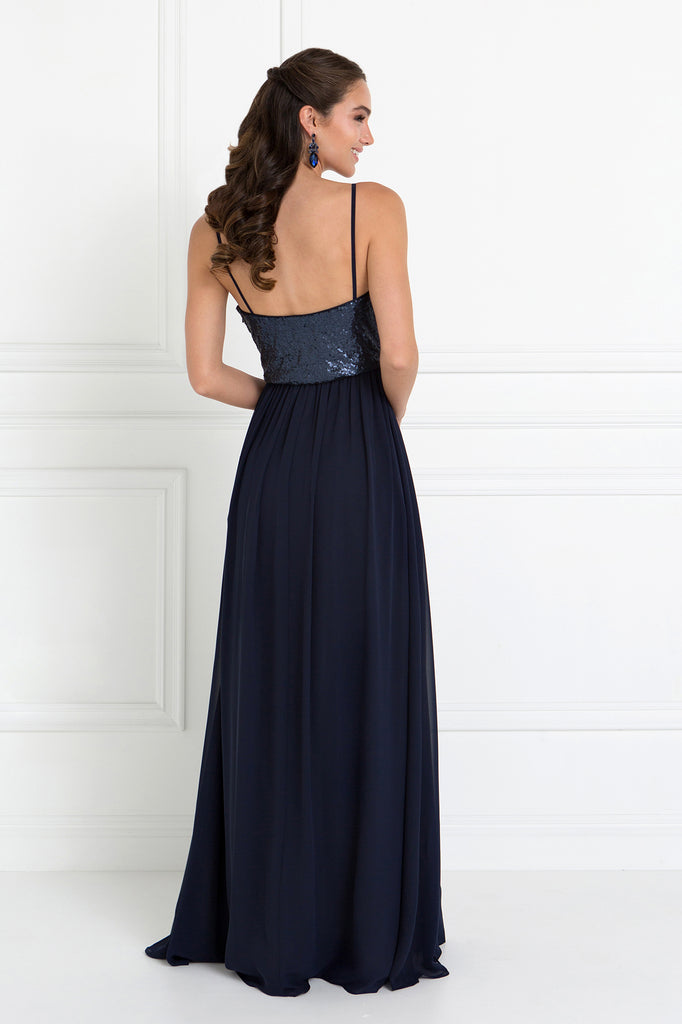 Full Sequin Top Chiffon Long Dress-smcdress