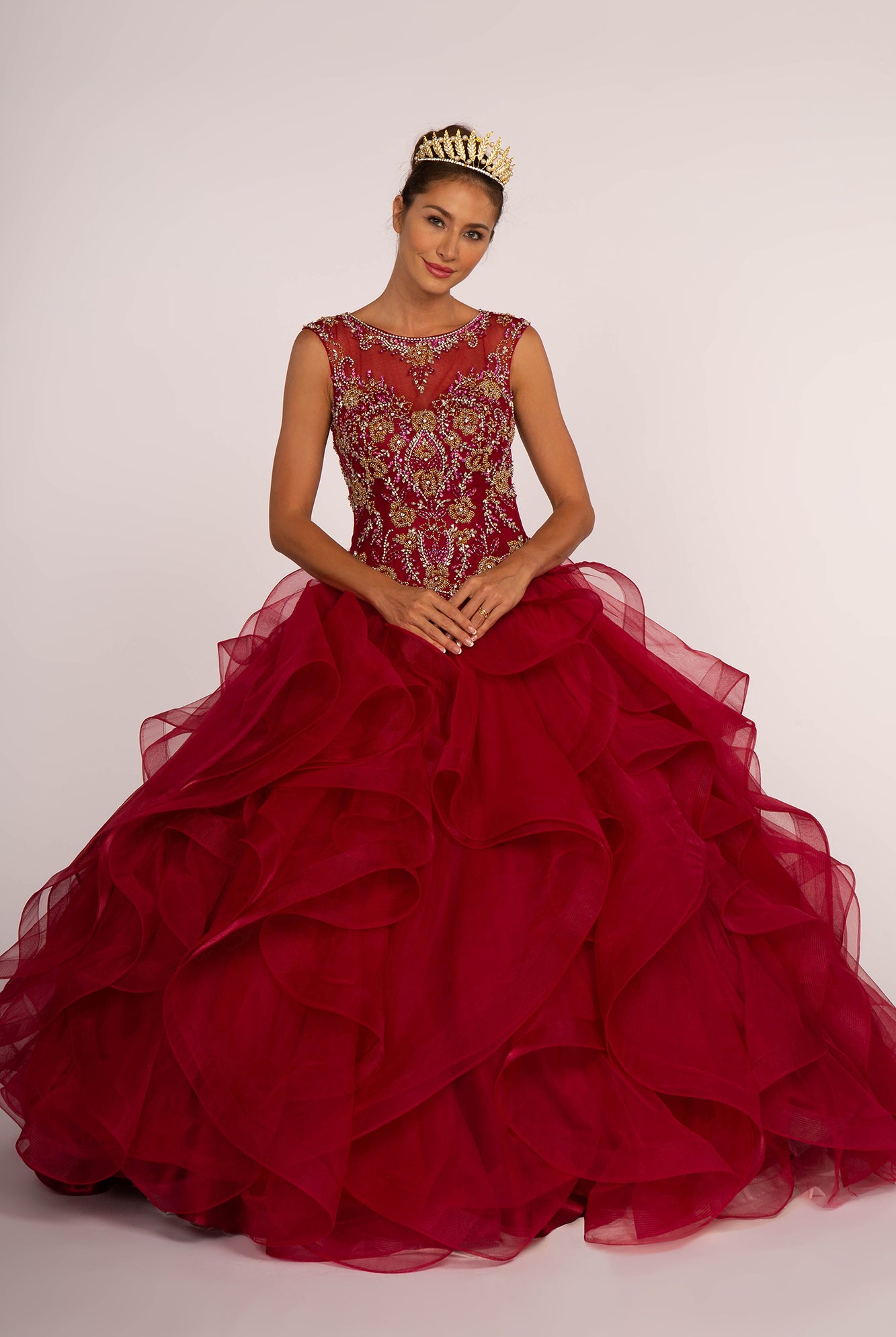 Beads Embellished Bodice Tulle Ball Gown-smcdress