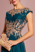 Embroidered Lace Bodice Chiffon Long Dress-smcdress