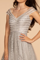 Jewel Embellished Bodice and Glitter Print Skirt Long Dress-smcdress