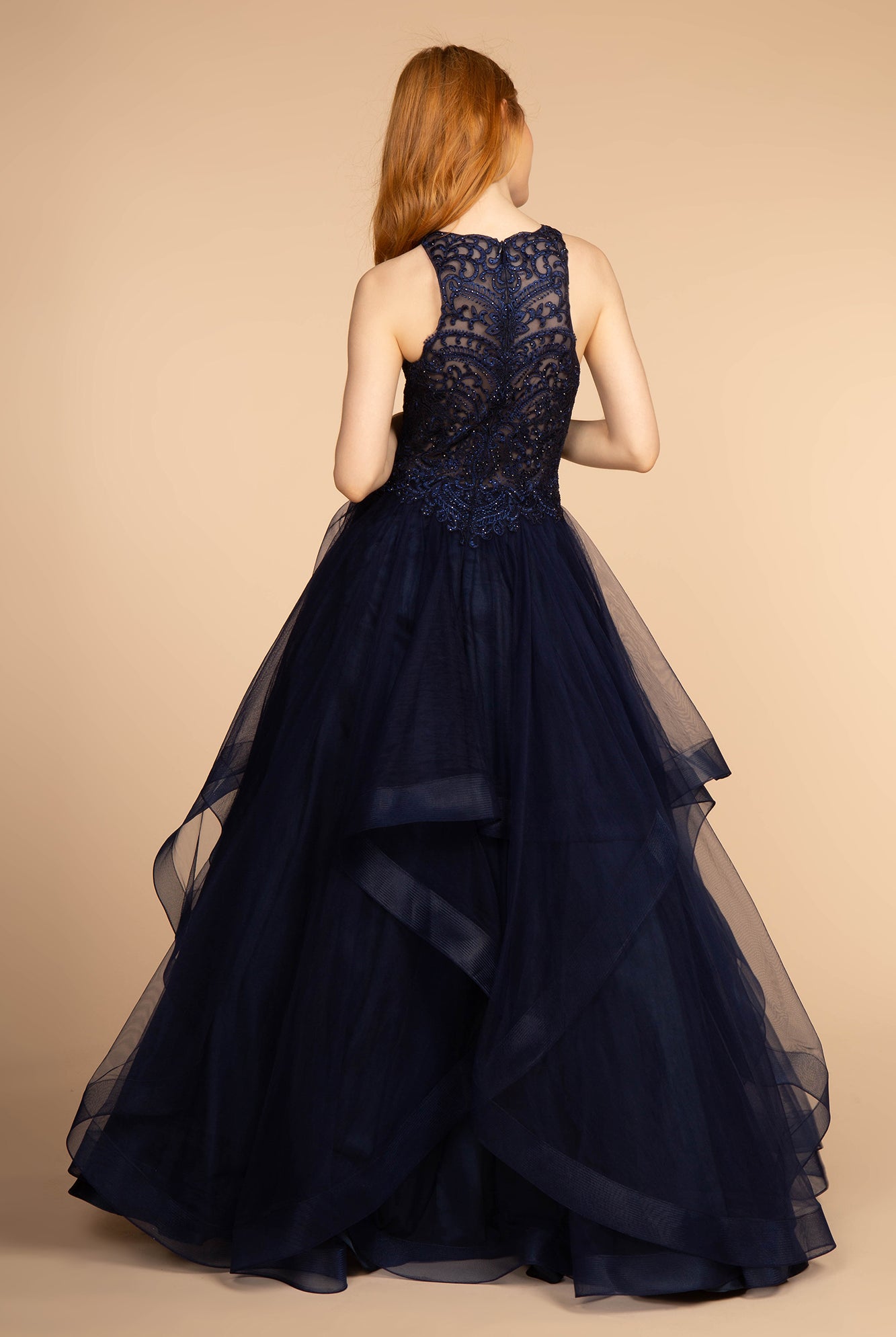 Embroidered Applique Bodice Tulle Long Dress-smcdress