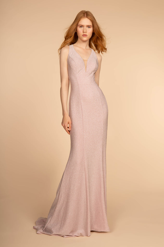Illusion V-Neck and Strap-Open-Back Mermaid Long Dress-smcdress