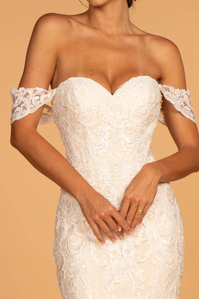Sweethearted Embroidered Mesh Mermaid Wedding Gown-smcdress