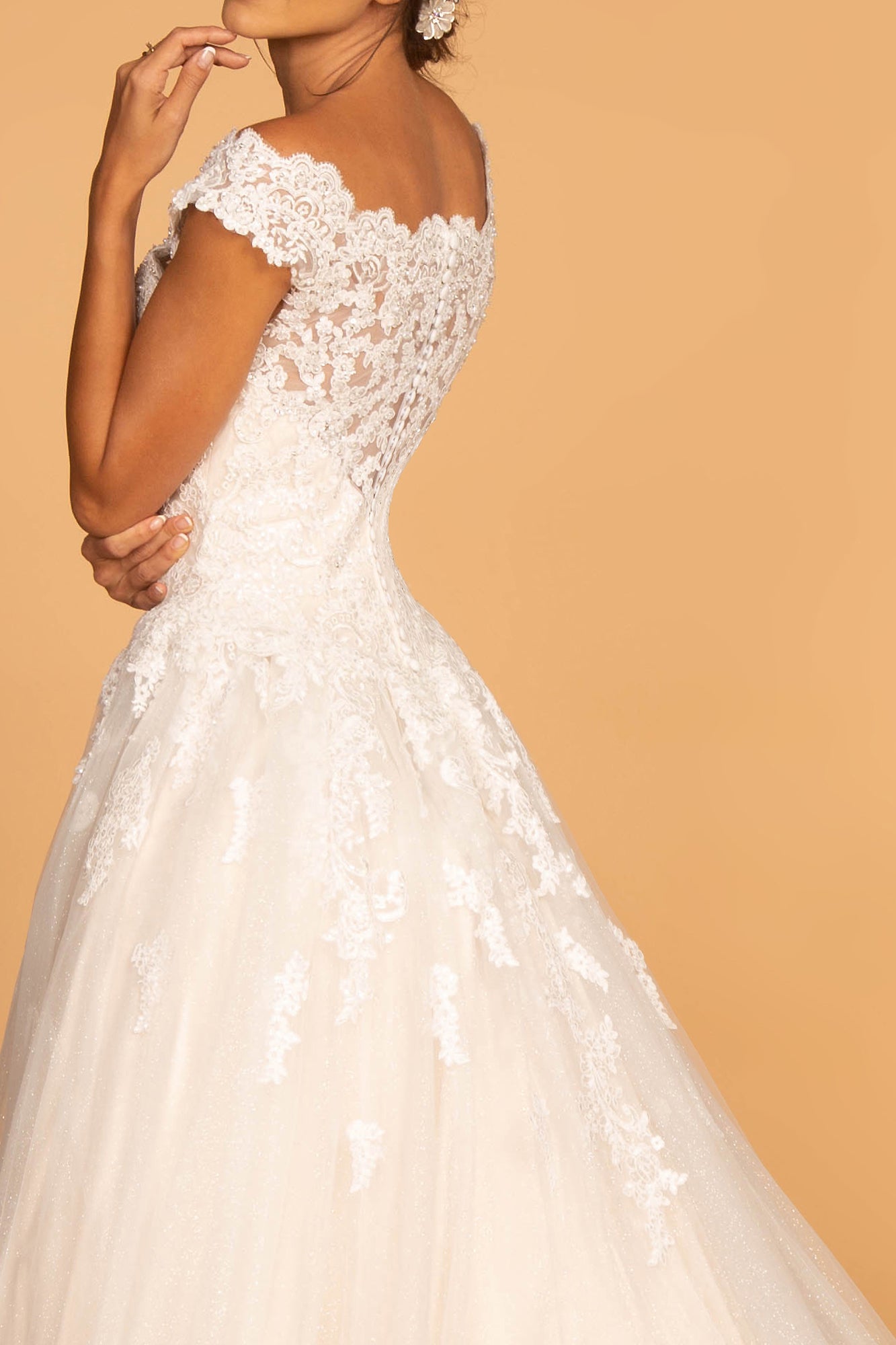 Embroidered Mesh A-Line Wedding Gown-smcdress
