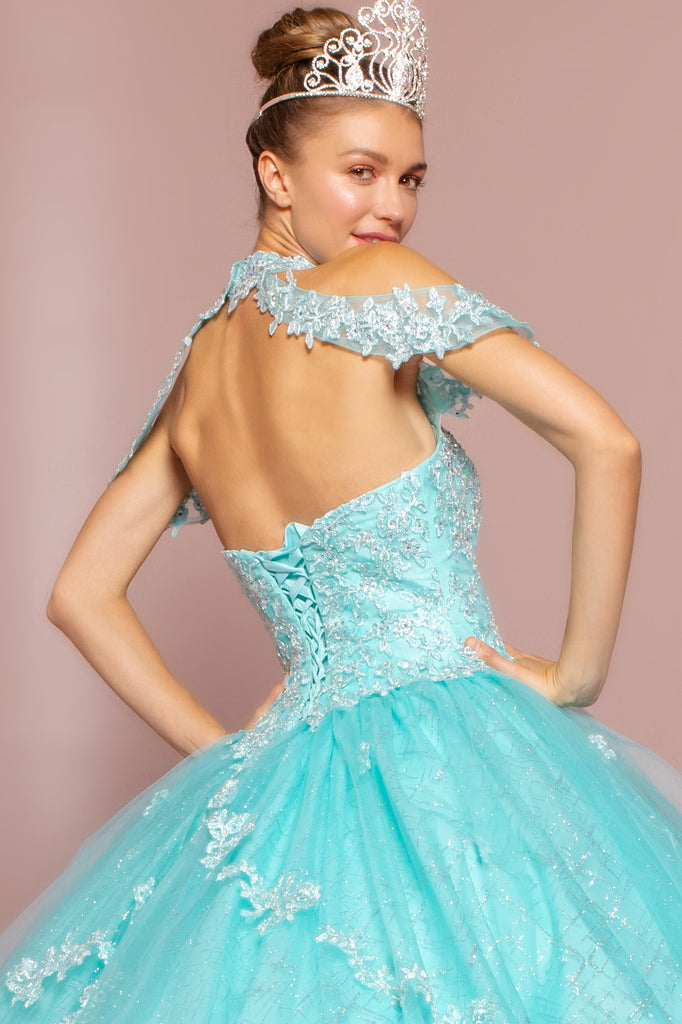 Embroidered Bodice Glitter Mesh Quinceanera Dress-smcdress