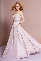 Glitter Crepe Jewel A-Line Long Dress-smcdress