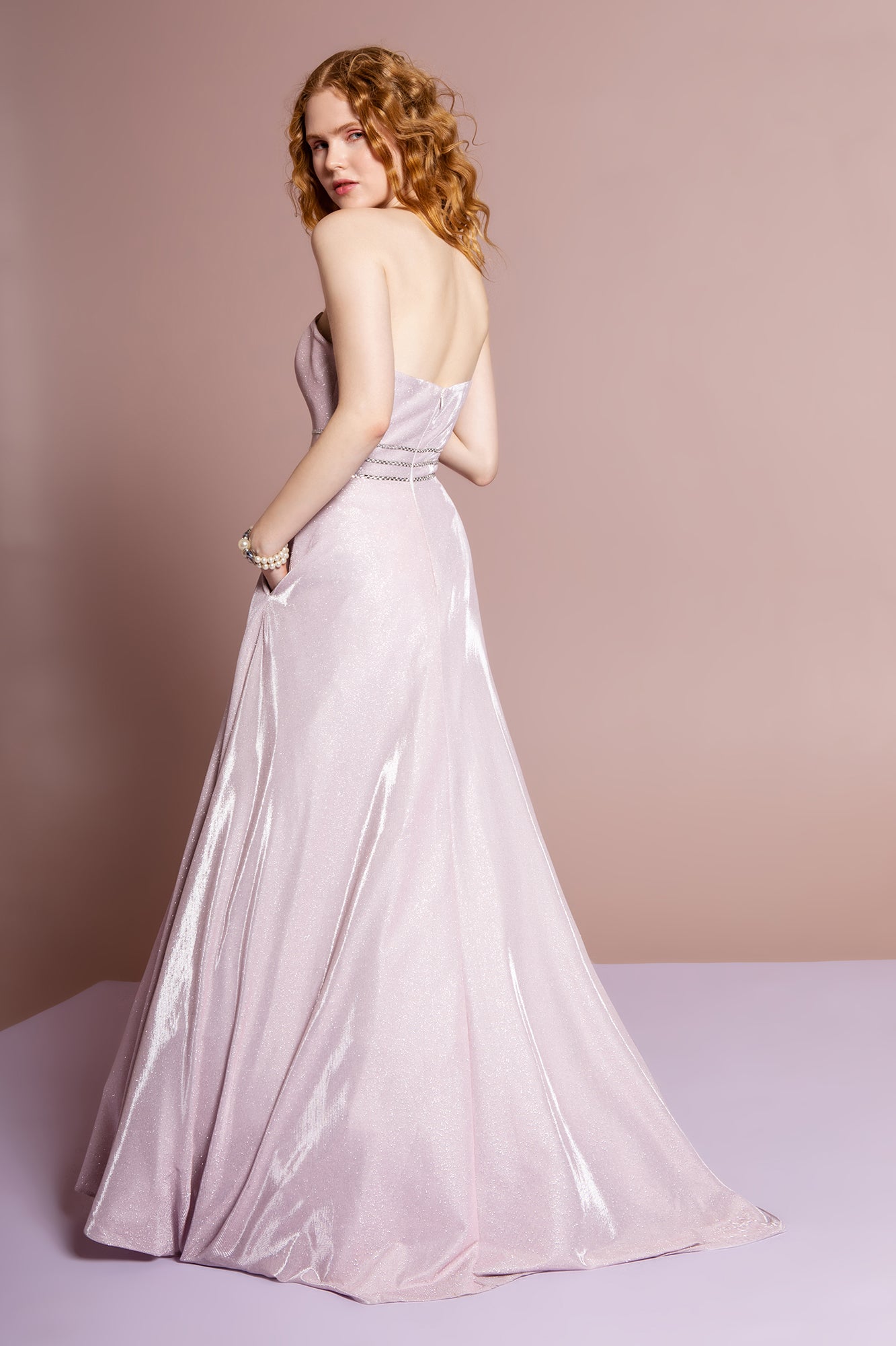 Glitter Crepe Jewel A-Line Long Dress-smcdress
