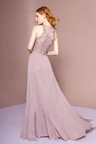 Embroidered Bodice Chiffon A-Line Long Dress-smcdress