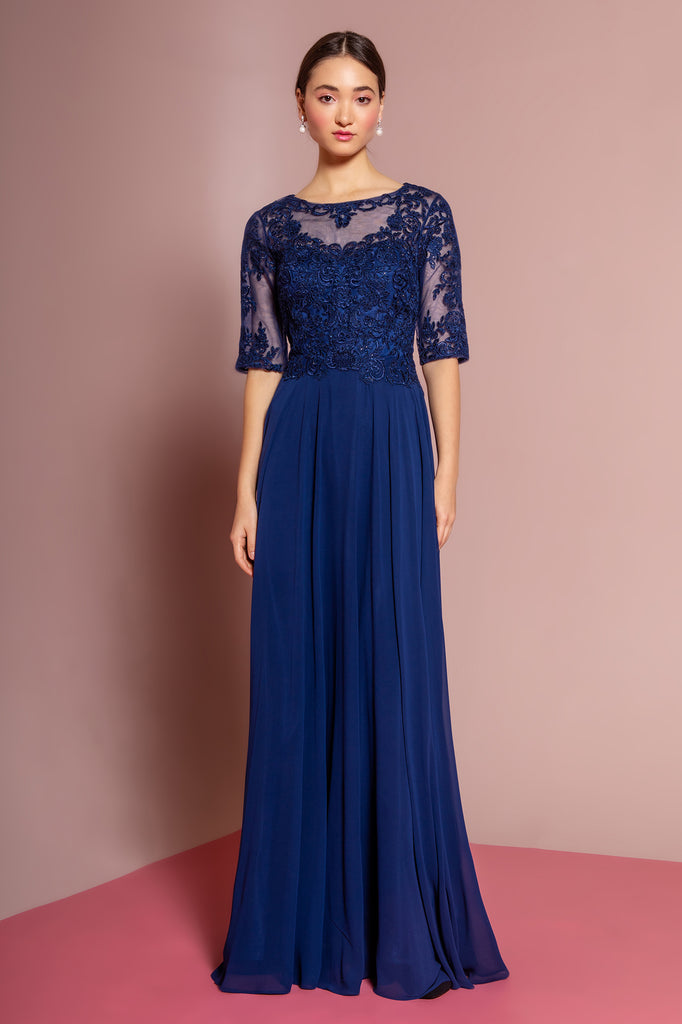 Chiffon Jewel Embroided Long Dress-smcdress