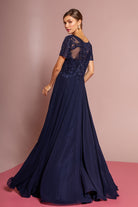 Beaded Bodice Cap Sleeve Chiffon Dress-smcdress