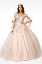 V-Neck Glitter Mesh Ball Gown-smcdress