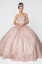 Embellished Bodice Glitter Gown with Mesh Cape-smcdress