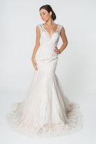 Lace Embellished Deep V-Neck Wedding Gown U-Back GLGL2821-smcdress