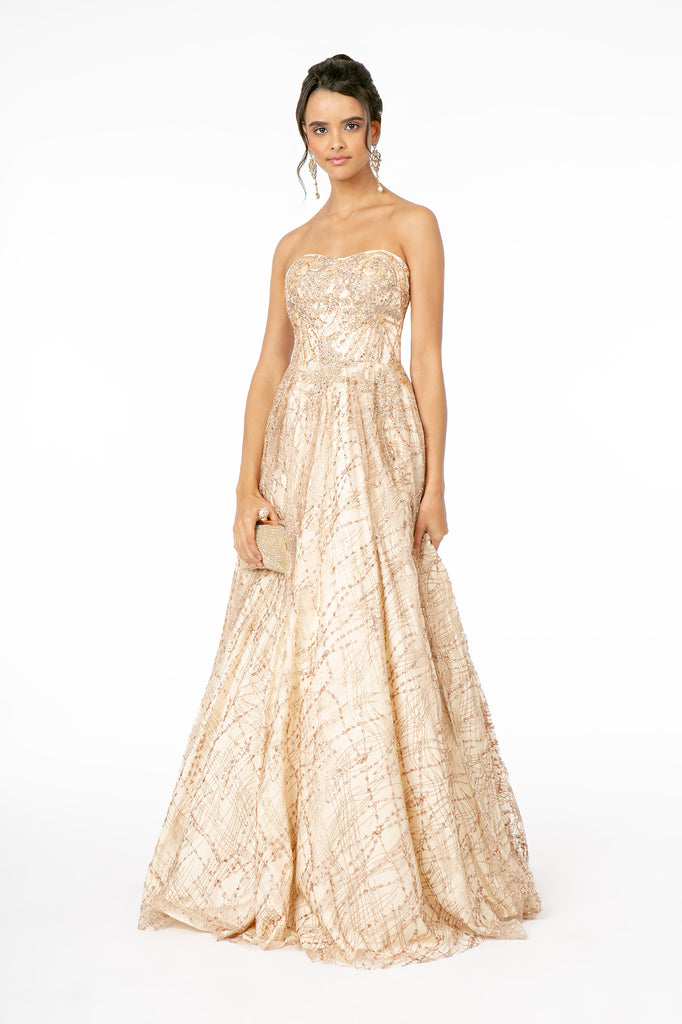 Glitter Mesh A-Line Long Dress-smcdress