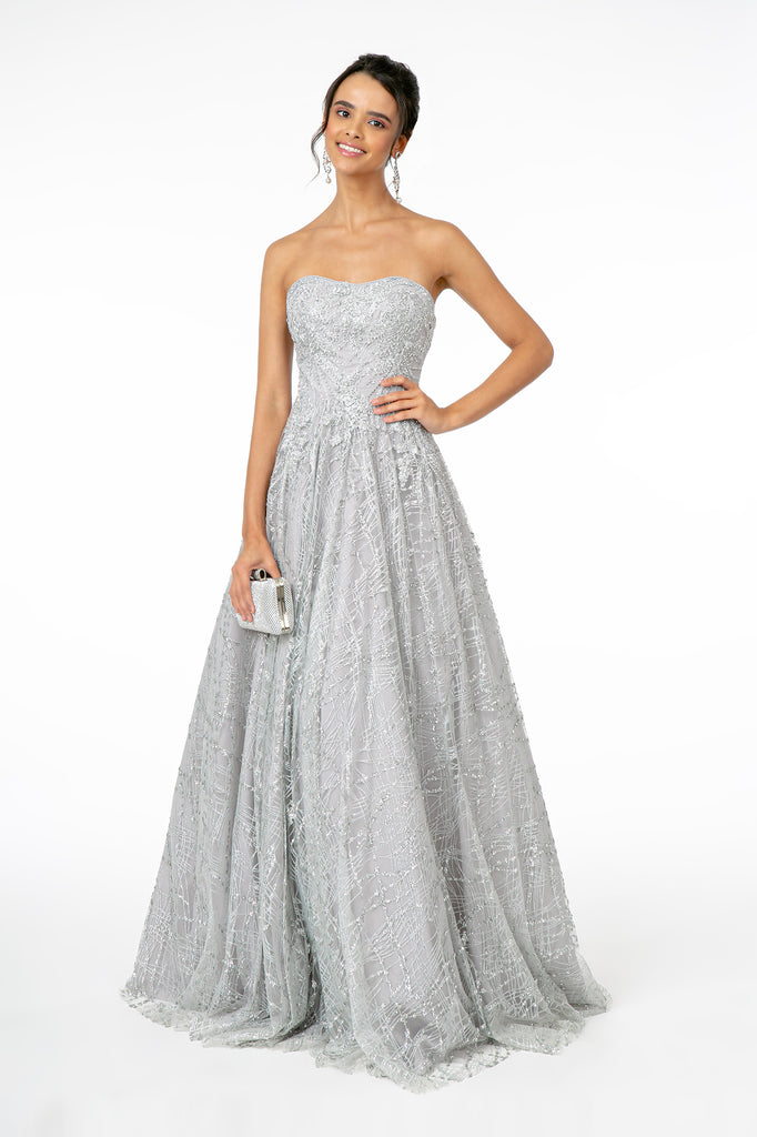 Glitter Mesh A-Line Long Dress-smcdress