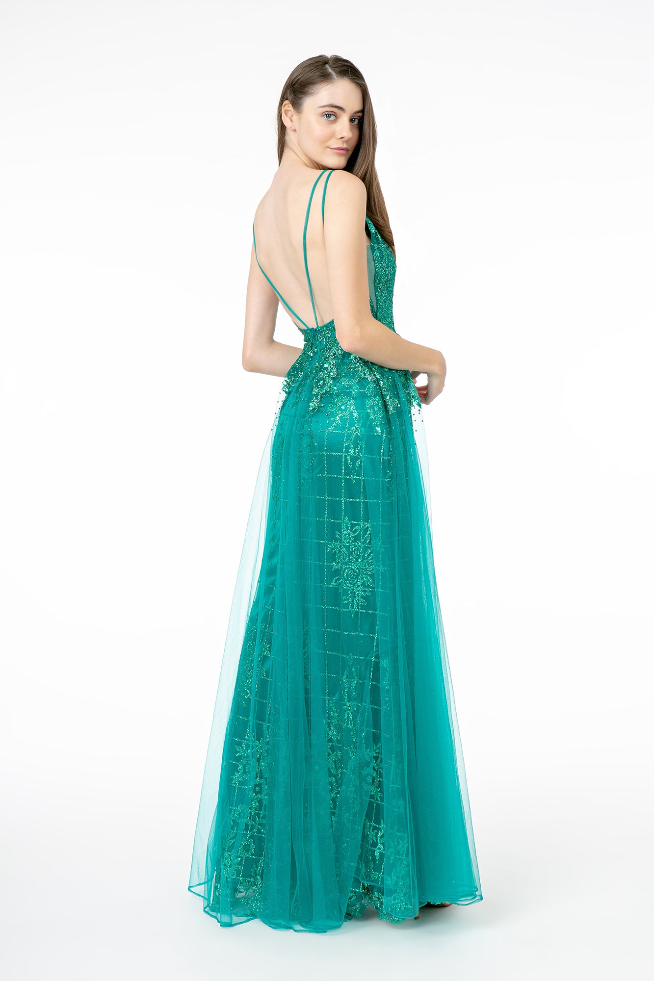 Glitter Mesh Illusion Deep V-Neck Dress Open Back-smcdress