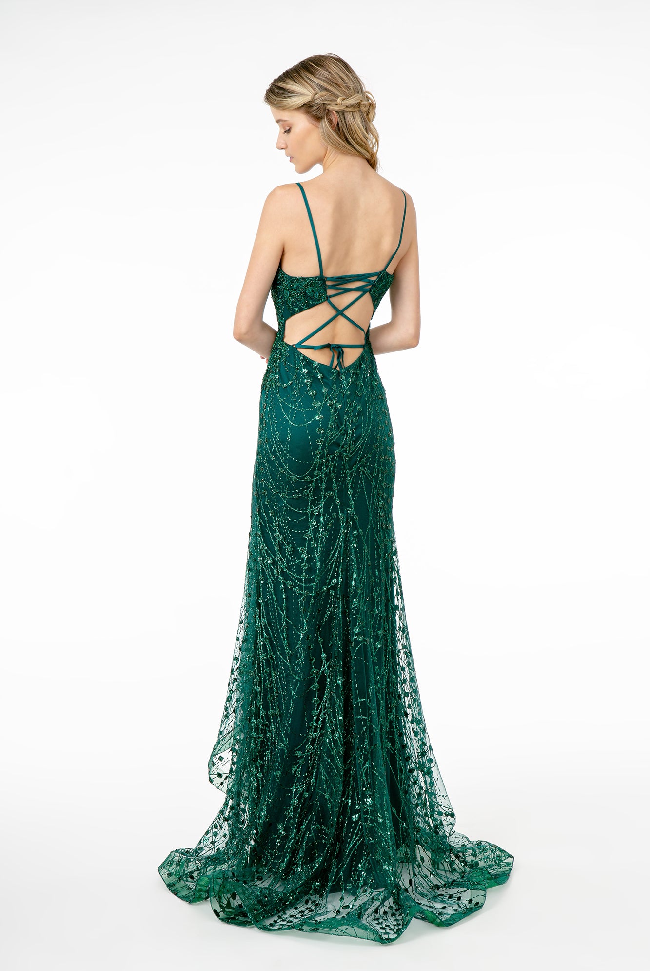 Illusion Deep V-Neck Spaghetti Strap Mermaid Dress-smcdress